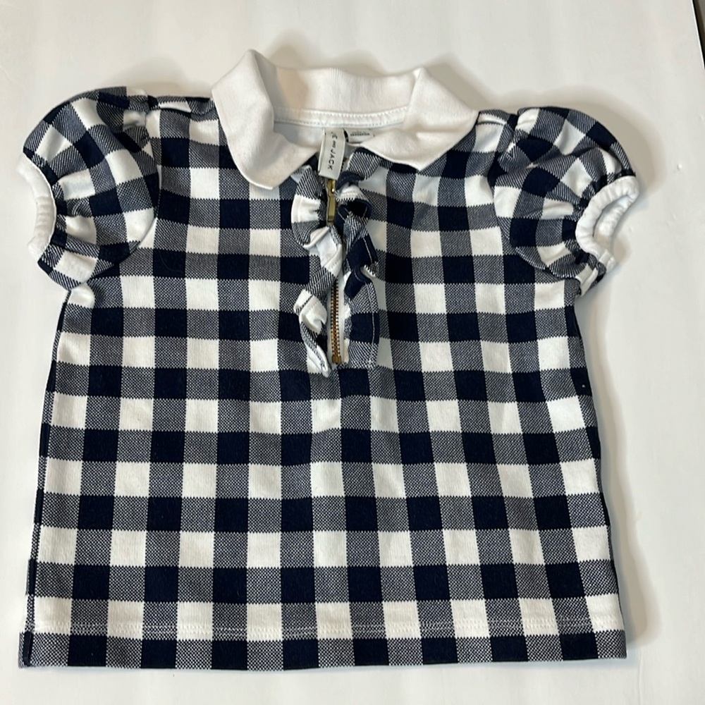 Janie and Jack Navy Gingham Peter Pan Collar Ruffle Top Girls Size 4 - Picture 2 of 7